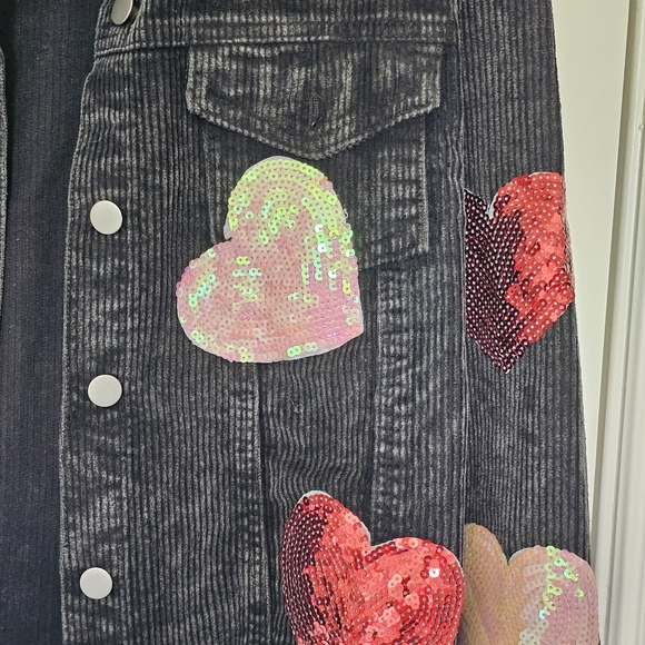 Sequin Heart Black Denim Jacket - Picture 4 of 7